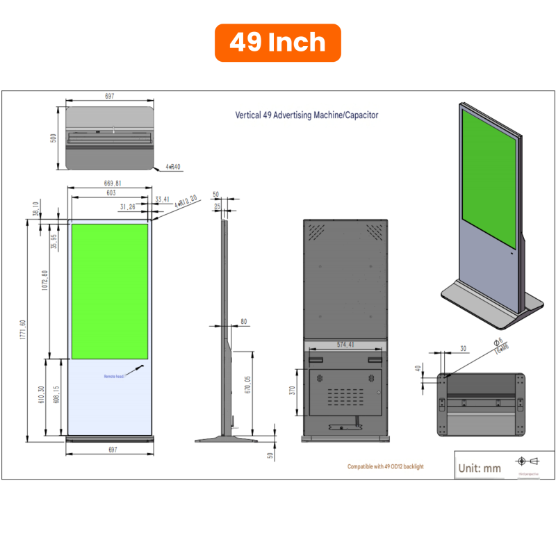 Floor Standing Digital Signage with 529.25*940.89mm Display Area, RK3188 Quad Core Processor, and 32-65 Inches Screen Size