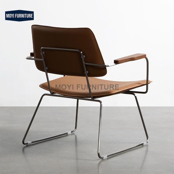 Tilting No Nordic Dining Furniture Modern Brown Leather Chairs Metal Chair for Events Sitting Room Leather Arm Accent
