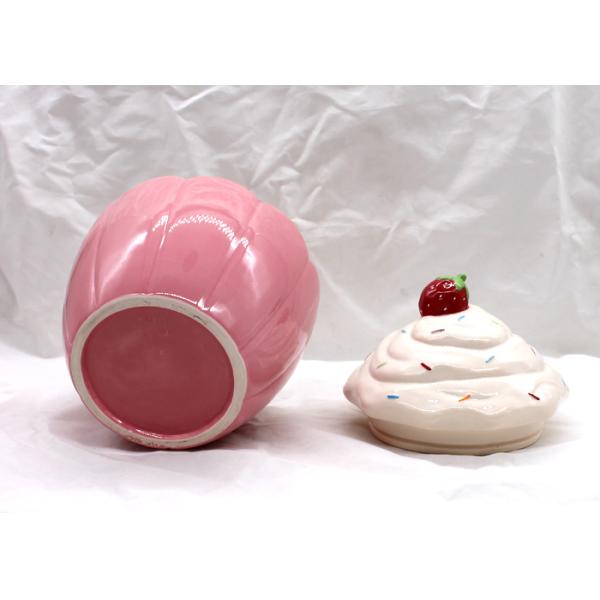 3D Ice Cream Pink Ceramic Canisters , Ceramic Cupcake Cookie Jar With Lid Size Custom