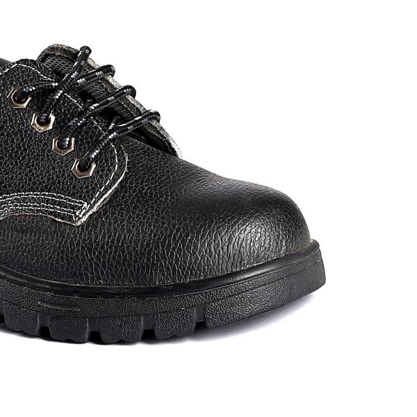 Steel Toe Safety Shoes with Nylon Fabric Gusset Tongue and Embossed Cow Leather Upper Material