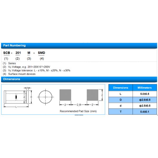 SMD Spark Gap Protectors SPG 1000A 100M/50V SOCAY SCB-141N-SMD