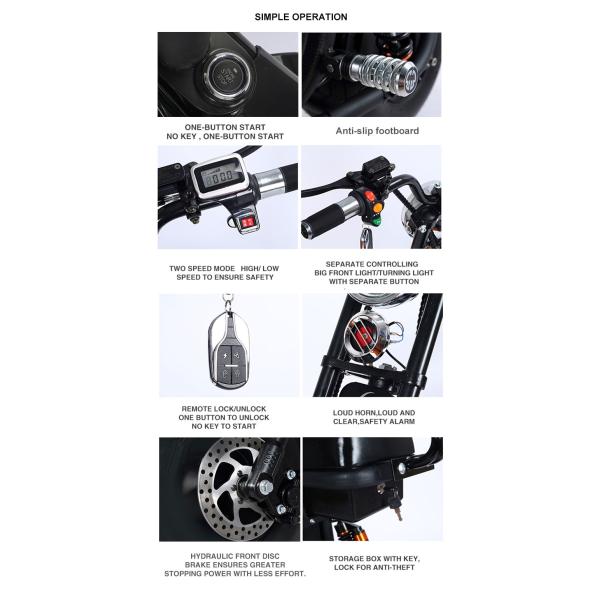 60V 12Ah Motorcycle Two Wheel Scooter Electric Citycoco Removable Battery E5-10