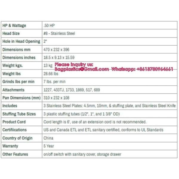 Food Processors, Meat Grinder Electric, Stainless Steel, Heavy Duty With Blades And Plates, Sausage Stuffer Tube