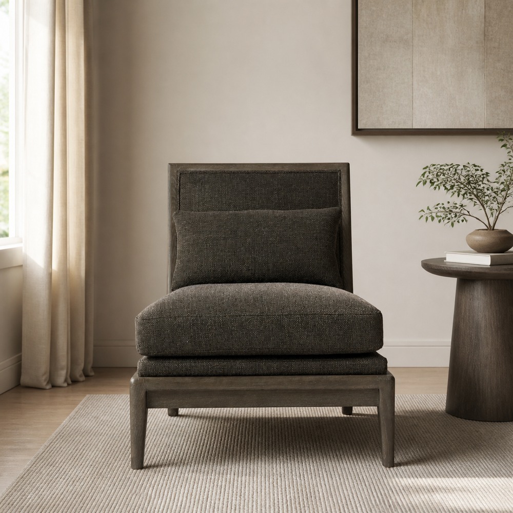 Modern Dark Wood Lounge Chair with Lumbar Cushion   CYC-045