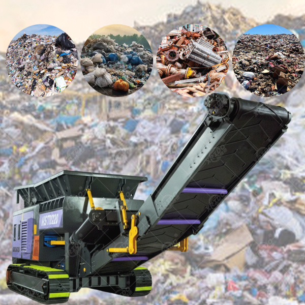 55 kW Power Double Shaft Design Mobile Tracked Shredder with 360° Steering for Waste Processing