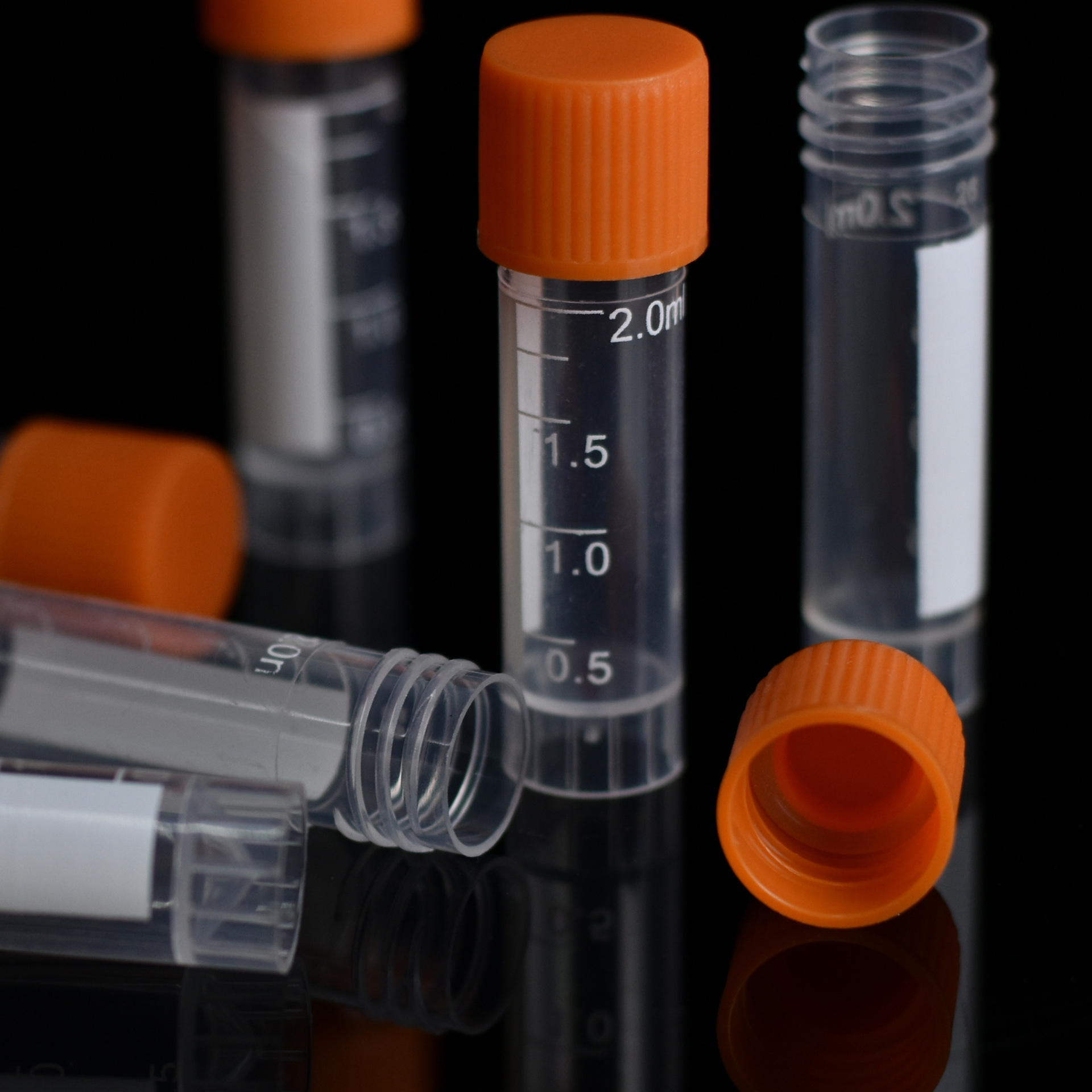 Factory 500pcs/bag 1.8/2ML Plastic Cryopreservation Tubes Sample Tubes Flat Bottom 45mm Polypropylene Cap