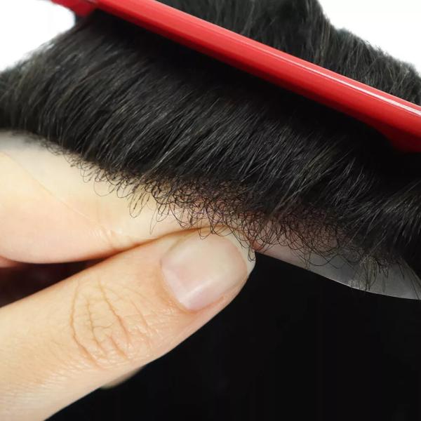 Mens Toupee Human Hair Replacement System French Lace Poly Skin Hairpieces #1B Australia