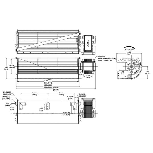 65mmX240 Impeller AC Cross Flow Blower Fan 38W 0.57A 120VAC 60HZ High Air Volumn