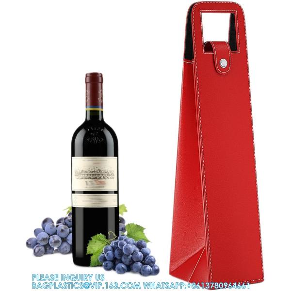Leather Wine Gift Bag 16.1x3.5x3.5 In, Wine Gift Tote Bag, Reusable Clasp Gift Wine Bag, Portable Wine Protector