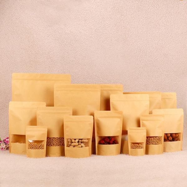 Food Packaging  Stand up Bag Kraft Brown Paper Zipper bags with Window