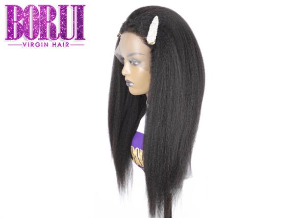 Malaysian Preplucked Kinky Straight Lace Frontal , Virgin Long Lace Front Wigs Human Hair