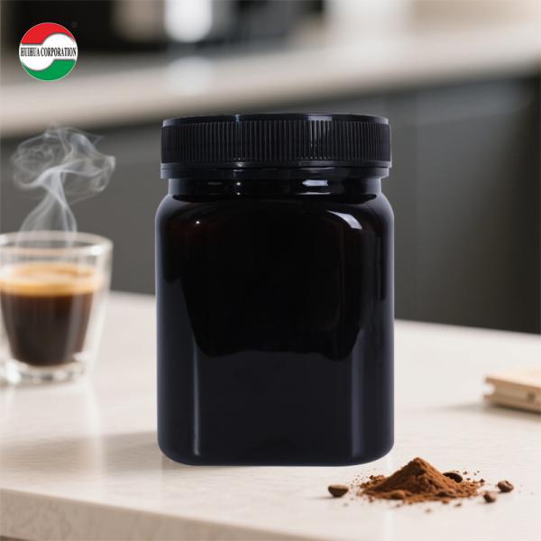 Bouteille en plastique PET étanche en noir sur mesure pour les aliments, scellée avec un joint en aluminium pour les fruits secs, collations, chocolat et miel