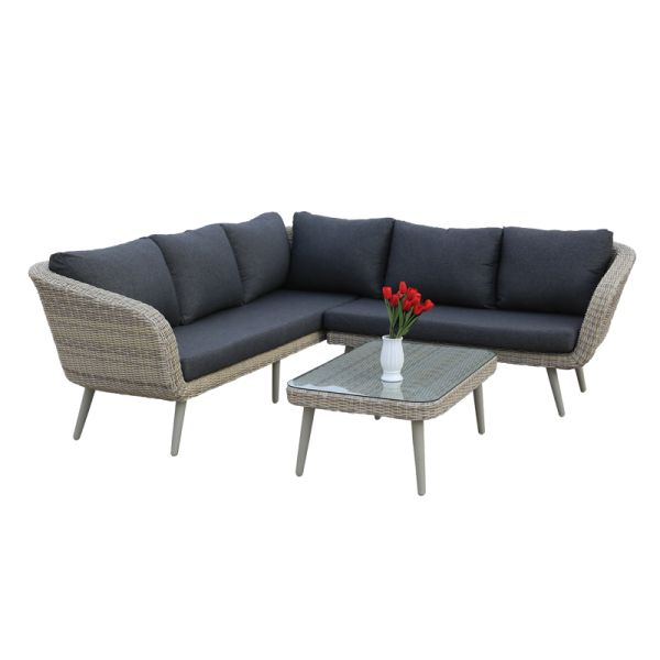 Leisure Factory Wicker Outdoor Garden Rattan L Shape Sofa Lounge Set for Patio and Balcony Use