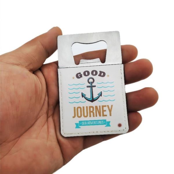 Eco-Friendly Double-Sided Stainless Steel PU Leather Bottle Opener Sublimation Blanks