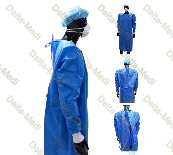 Sterile PP SMS Disposable Surgery Gowns With Tie On The Back Neck Knitted Cuff