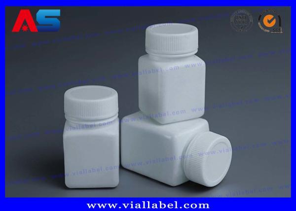 PET Pharmacy White 50ml Plastic Pill Bottles With Screw Cap Square Shape Pressure Sensitive seal