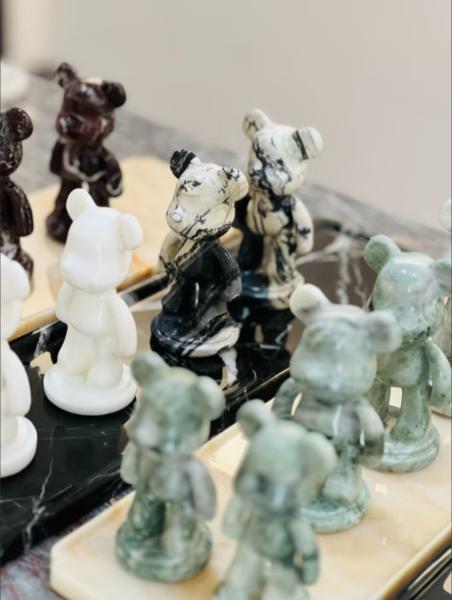 Aesthetic Custom Marble Statue Marble BearBrick Statue Handcrafted For Luxury Home Decoration
