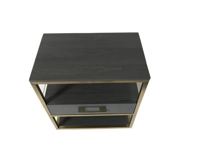 Brass metal frame oak wood veneer Custom made 1-drawer night stand of hotel bedroom furniture,bed side table