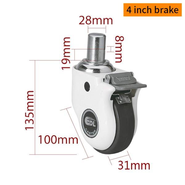 4 pulgadas ruedas de ruedas médicas TPE banda de rodamiento 130 kg capacidad de carga