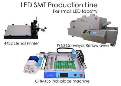 Linha de produção CHMT36 do diodo emissor de luz SMT Chip Mounter, impressora do estêncil, forno T960 do Reflow, para a fábrica pequena