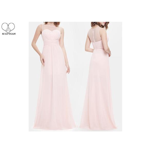 Light Blue Wedding Bridesmaid Dresses Shoulder See Through Tulle Chiffon Fabric