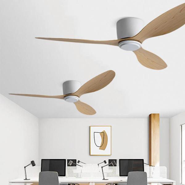 Ventilateur de plafond LED avec pales en bois et plastique, montage encastré, avec télécommande