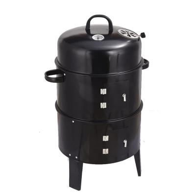 Fumeur sans fumée 3 couches à fût vertical charbon de bois Grill BBQ Fumeur avec alimentation manuelle