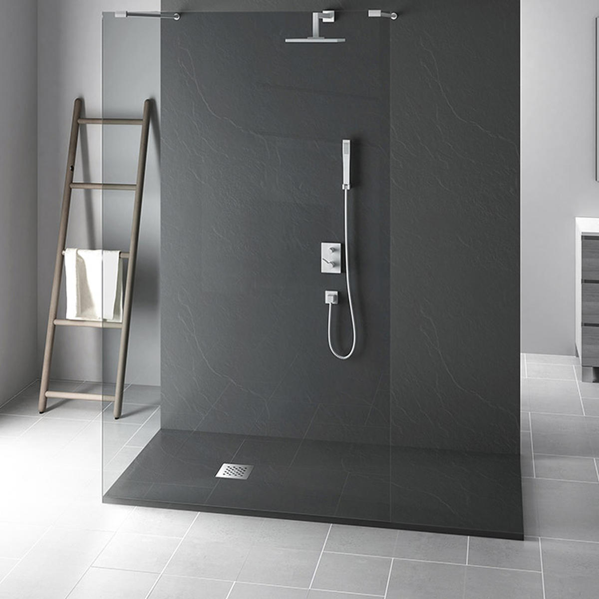 Linear Quadrant Solid Stone Shower Base Tray Anti Slip Level Access
