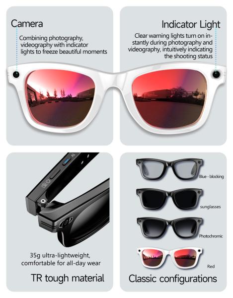 Smart Audio Glasses Wireless Calls Earphones Voice Assistant Sunglasses