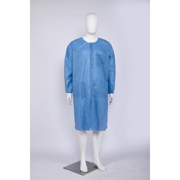 PP Disposable Lab Coat Nonwoven Single Layer Folded Collar Snap on Front Button Closure with Pockets Visitor Coat Full Length