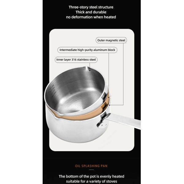 High Quality 304 Stainless Steel Measuring Cup Cooking Pot Sauce Scoop Heating Oil Pot