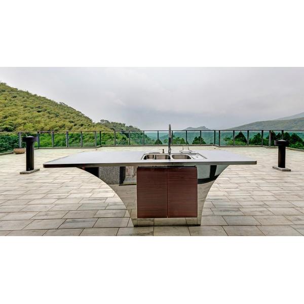Boat-Shaped Stainless Steel Outdoor Sink Cabinet - Rose Pink Wood Grain