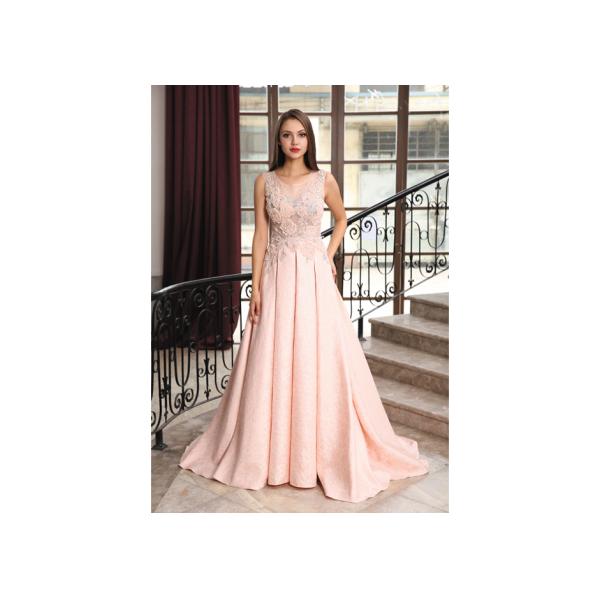 Pink Lace Embroidered Long Wedding Dresses With Patches Sewing Logo Or Pattern