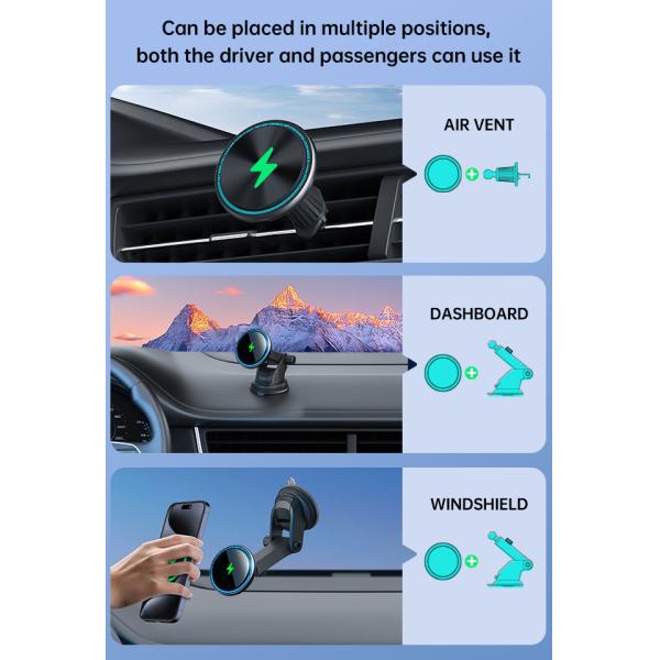 Stable And Fast Charging Metal Car Phone Holder With Strong Magnetic Suction And Customizable Running Light