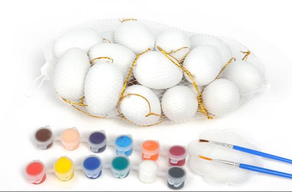 Assorted colors Plastic Easter eggs with Acrylic paint and brush for KIDS DIY painting Wooden and Plastic Easter Eggs