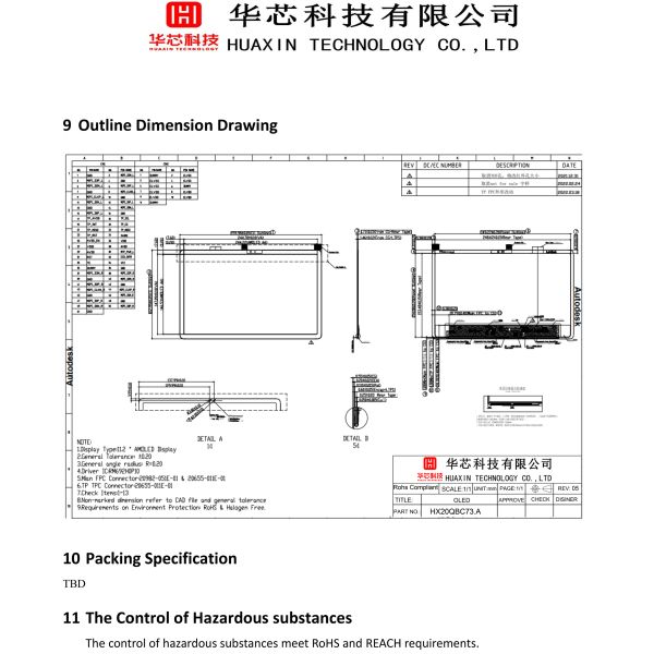 11.2  Inch High Resolution AMOLED Display Module with oncell touch,  2560*1536 Dots and 450c/d Brightness