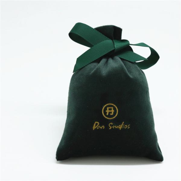 8x10cm Fabric Drawstring Gift Bag Personalized Green Velvet Gift Pouch