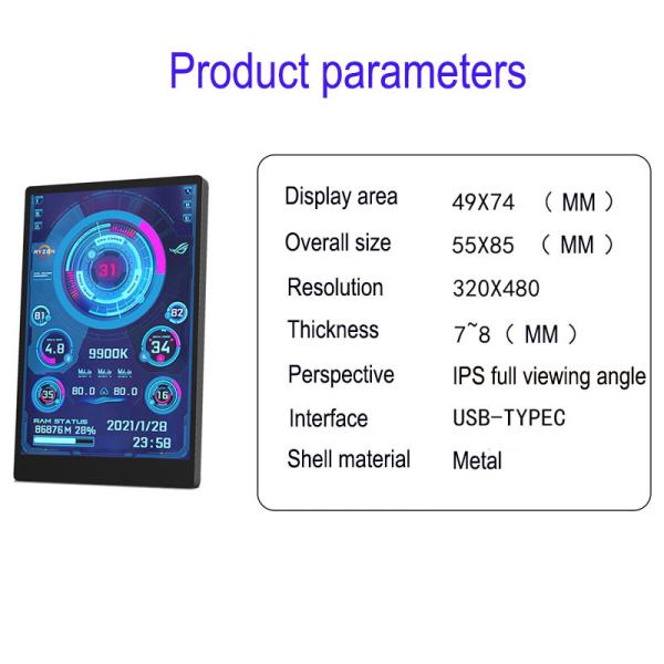 3.5 Inch USB Secondary Monitor IPS Secondary Pc Monitor CPU RAM HDD 320x480