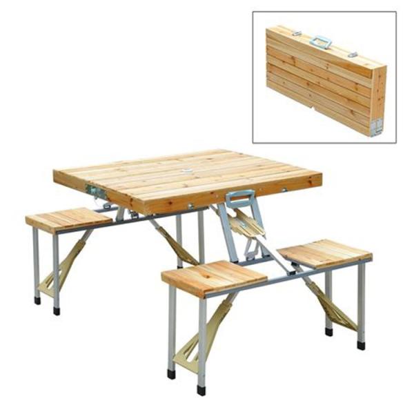 General Outdoor Wood Piece Portable Folding Table and Chairs Sets with Attached Table