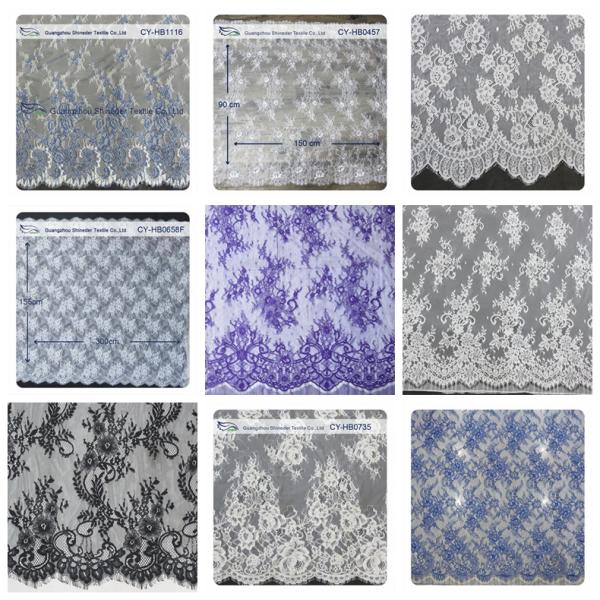 Red Chantilly Silver Nylon Lace Fabric ,  Eyelash Lace Trim For Womens Dress