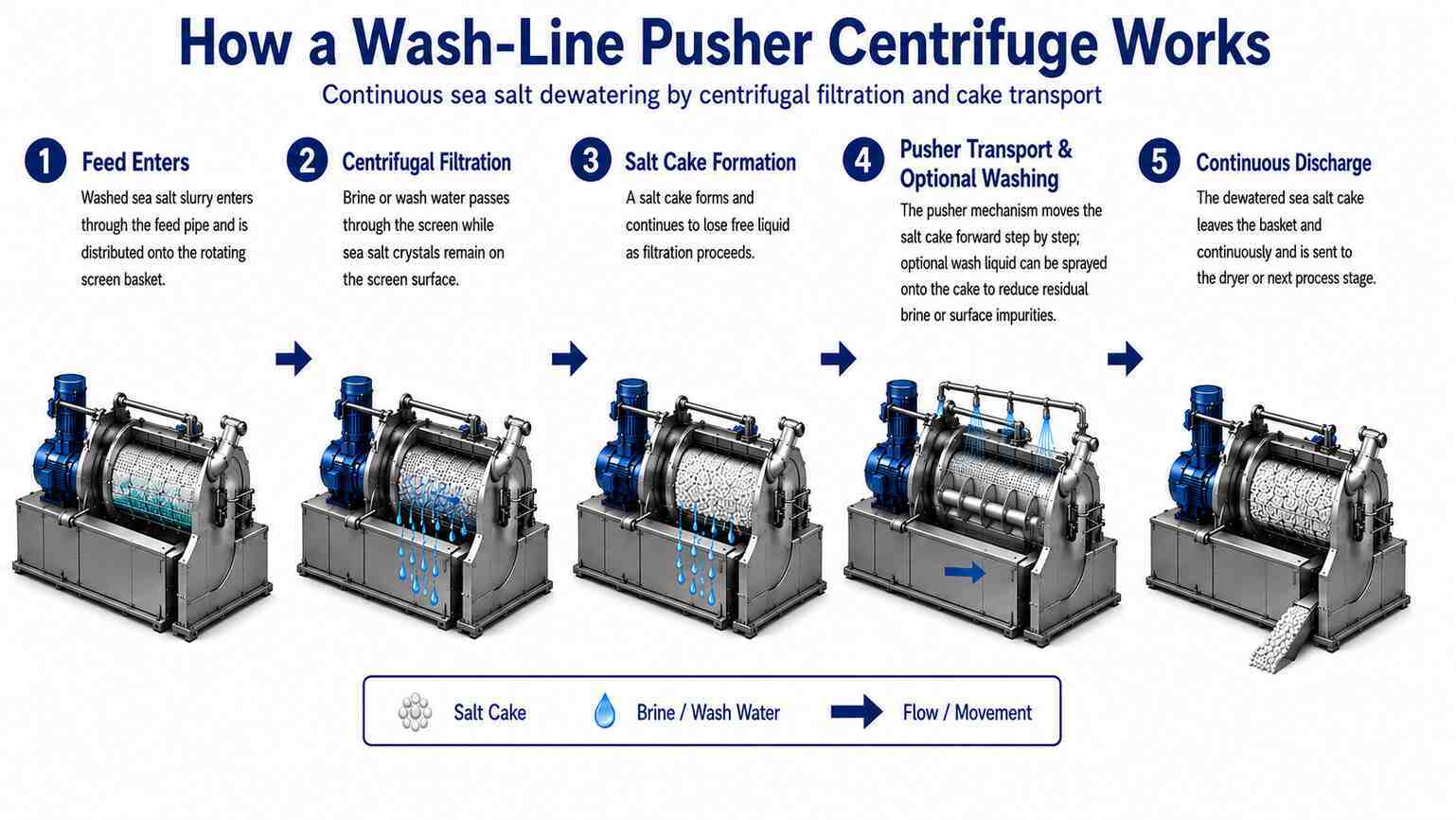Wash-Line Pusher Centrifuge for Sea Salt Dewatering
