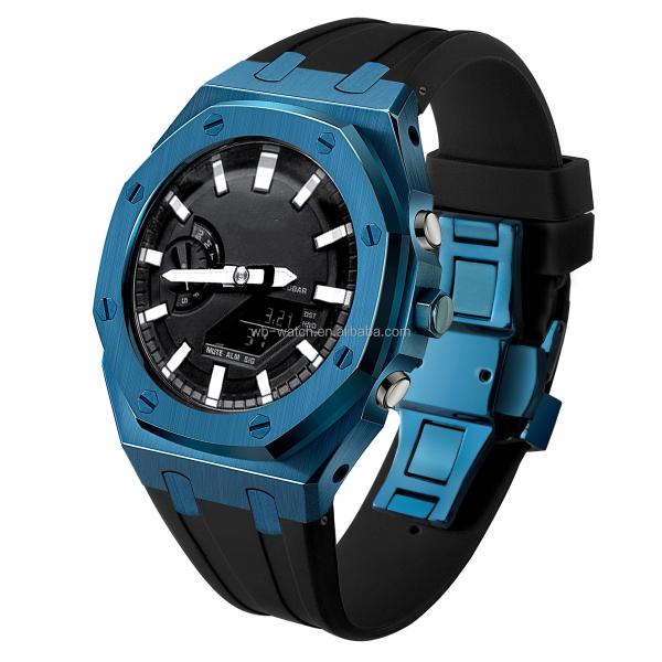 Casque et bande de montre en acier inoxydable pour Casio Ga2100 G Shock bleu 316L