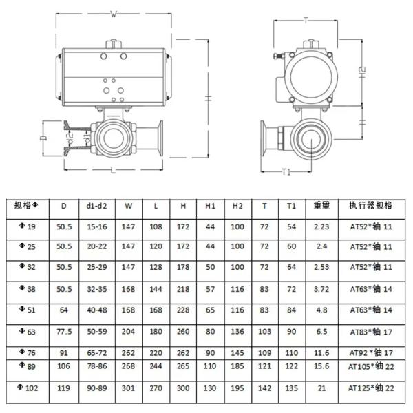Instalación rápida WZ SS304 Clase sanitaria 25 38 Válvula de bolas de 3 vías de sujeción con acabado plateado