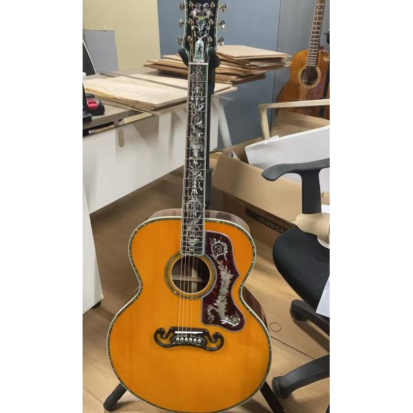 Custom 43 INCH SJ200 JUMBO SOLID Back Side Acoustic Electric Guitar Abalone Binding