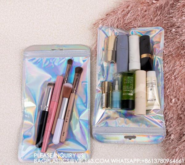 Holographic Packaging Bags Resealable Foil Pouch Bag For Jewelry Makeup Brush Lash Packing, jewellery Bags