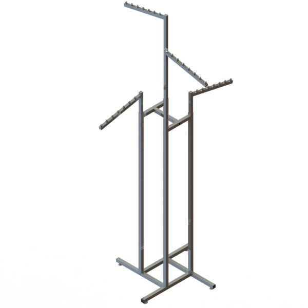 Chrome 4 Way Black Metal Clothing Display Rack With Sloped Tube