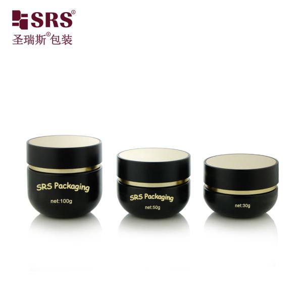 GLG027 30g 50g 100g Luxury Paint Customized Black Color Jar With Shiny Gold Top For Face Cream Skincare