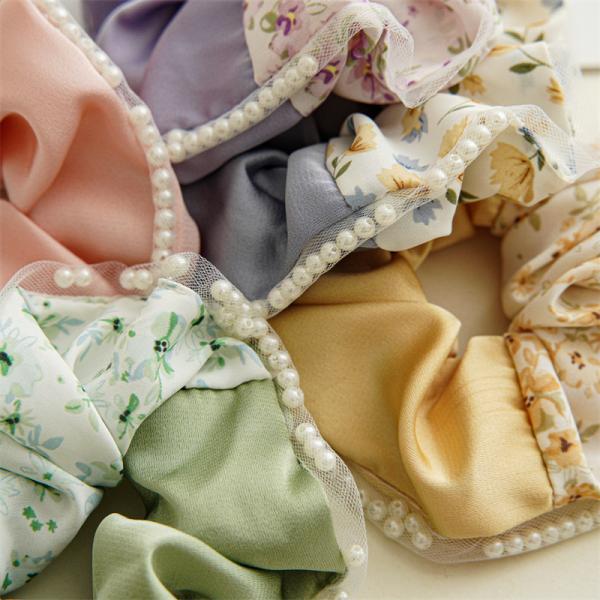 Summer patchwork acrylic beads color floral satin beaded hair scrunchies hair accessories Ins horsetail rubber band