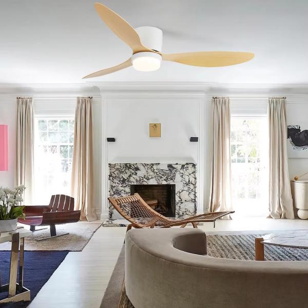 Ventilateur de plafond à lame ABS réversible de 52 pouces à moteur à courant continu à LED avec télécommande