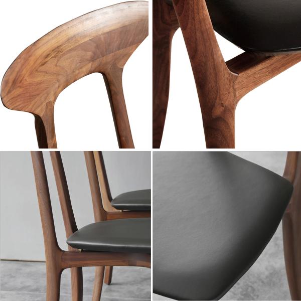 High End Solid Wood Dining Chairs , Black Leather Upholstered Chair